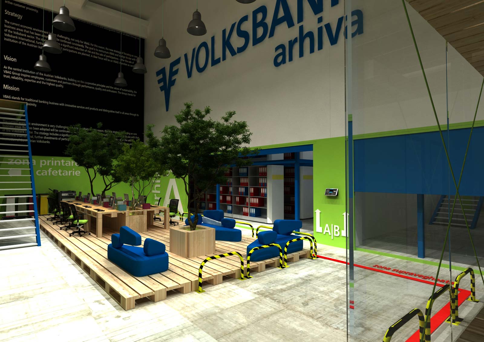 Perspectivă asupra spațiului interior – Arhiva Volksbank, București