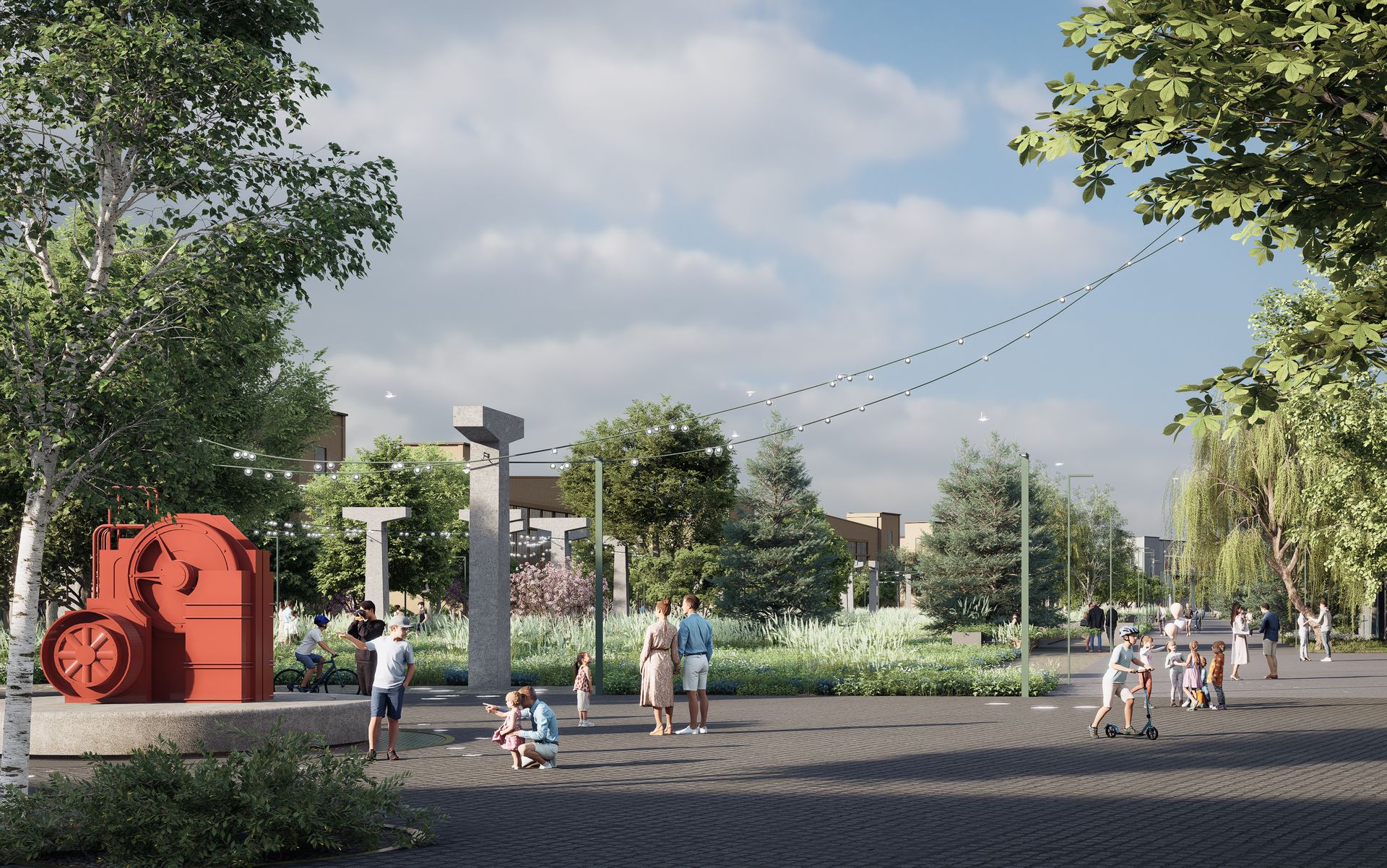 Corso principal, pe traseul unde odinioară rulau avioanele, cu o mașină industrială păstrată ca monument.