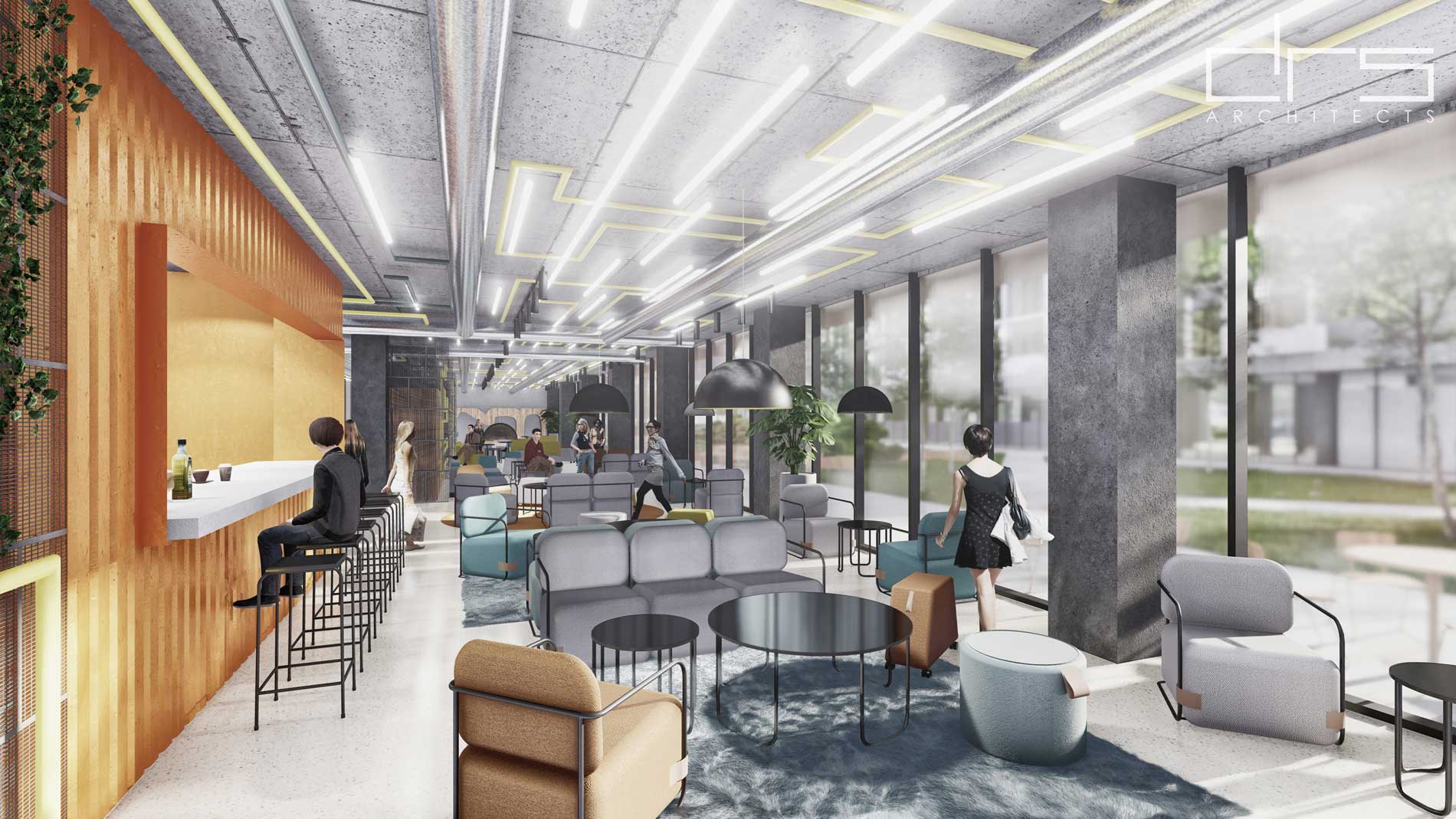 Spațiu interior al proiectului de ospitalitate – Unique Student Housing, București